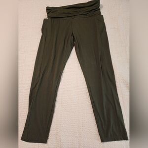Women's Olive Green Rolldown Waist Leisure Pants Leggings Pockets Stretchy 2X